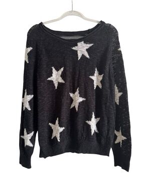 Black x White Star Print Slub Knit Slouch Sweater Size L